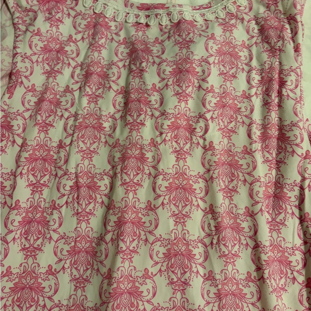 Pink Damask Print Button Up Sleeping Gown